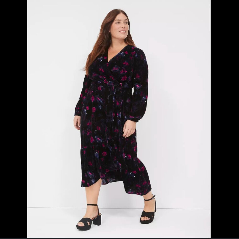 Lane Bryant Velour Faux Wrap Midi Dress Size 16